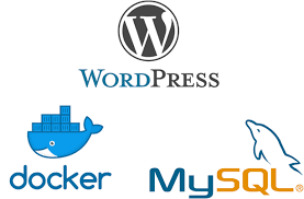 Logos do WordPress, Docker e MySQL